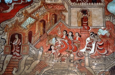 Cenas da vida de um Bodhisattva, 1776 (mural) de Burmese School
