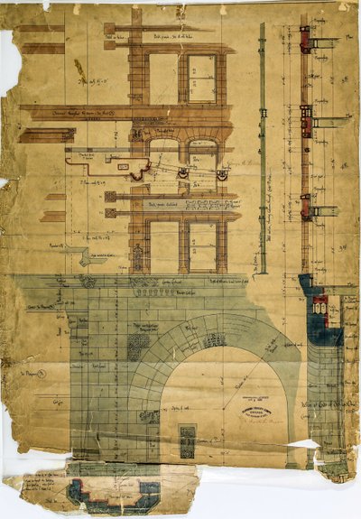 Rookery Building, Chicago, Illinois, Elevação e Seção de Burnham and Root