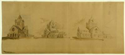 Igreja de São Gabriel, Chicago, Illinois, Perspective Sketches, c. 1889. de Burnham and Root