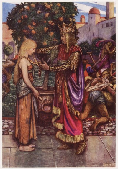 "O Rei ele a chamou de volta, / E a ela deu sua corrente" (cor litho) de Byam (after) Shaw