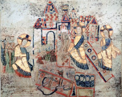 Arte Bizantina: "Representação do Cristo Salvador cortando as portas do submundo, esmagando Satanás e libertando almas" Miniatura do "Exultet" do início do século XI Museo Diocesano, Gaeta de Byzantine