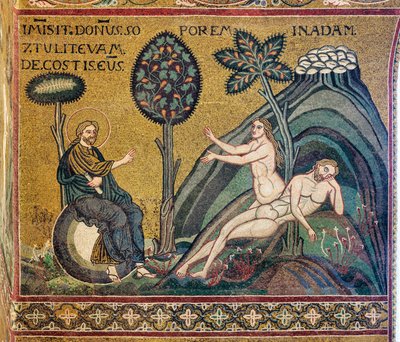 Criação de Eva, mosaico bizantino, séculos XII-XIII, na contrafachada (mosaico) de Byzantine