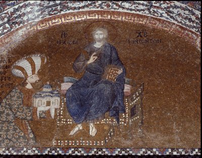 O Doador Theodore Metochites apresenta sua igreja a Cristo (Mosaico de 1310-1320) de Byzantine