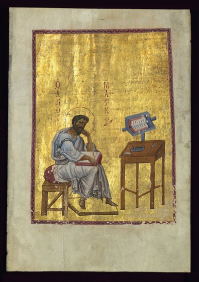 Evangelista Mark sentado em seu estudo de Byzantine