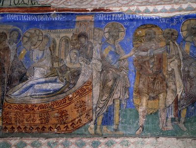 Cura da sogra e do homem paralítico de Simão Pedro, fresco bizantino (século XII), Tokali Kilise (Igreja Buckle) (século XII-13), Goreme (Lista do Património Mundial da Unesco) de Byzantine