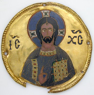 Medalhão com Cristo a partir de uma Moldura de Ícone, c.1100 (ouro, prata e esmalte cloisonné) de Byzantine