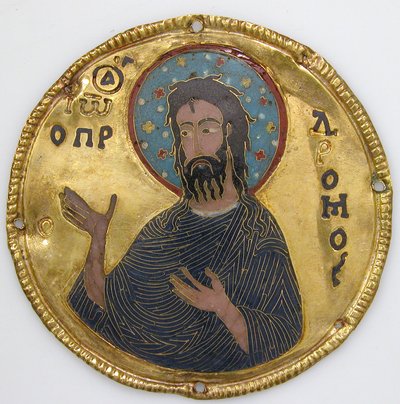 Medalhão com São João Batista de uma Moldura de Ícone, c.1100 (ouro, prata e esmalte cloisonné) de Byzantine