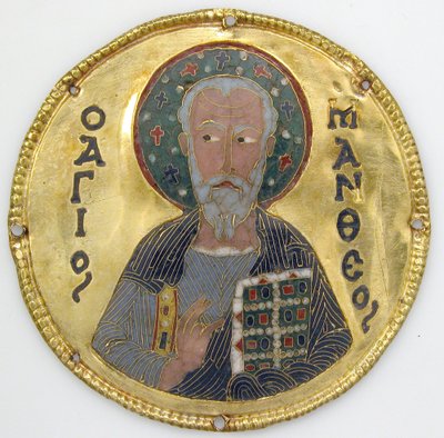 Medalhão com São Mateus de uma Moldura de Ícone, c.1100 (ouro, prata e esmalte cloisonné) de Byzantine