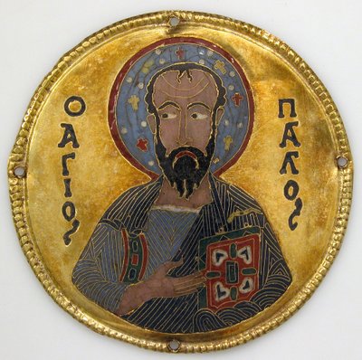 Medalhão com São Paulo de uma Moldura de Ícone, c.1100 (ouro, prata e esmalte cloisonné) de Byzantine