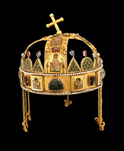 A Santa Coroa da Hungria, do 11º ao 12º século (ouro com esmalte, pérolas e pedras semipreciosas) de Byzantine