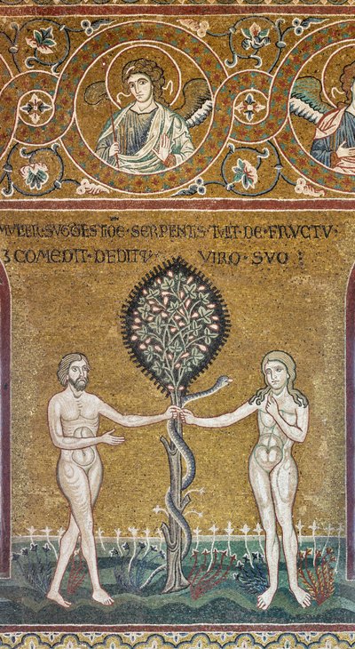 O pecado original, mosaico bizantino, ciclo do Antigo Testamento-Paraíso Terrestre, XII-XIII sec (mosaico) de Byzantine