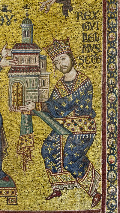transepto: o mosaico bizantino que retrata o rei Guilherme II oferecendo a Catedral à Virgem Maria, detalhe (mosaico) de Byzantine