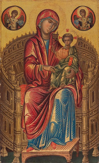 Madonna e criança em um trono curvo de Byzantine 13th Century