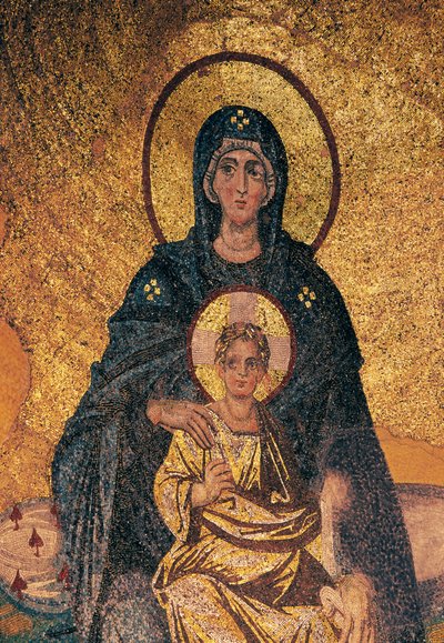 Virgem e Criança entronizadas (mosaico) de Byzantine Byzantine