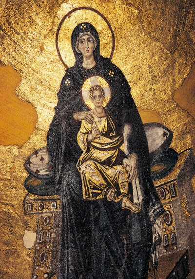 Virgem e Criança entronizadas (mosaico) de Byzantine Byzantine
