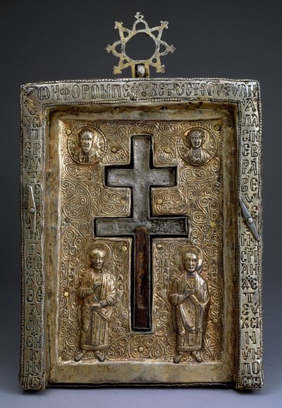 Relicário de prata staurothek Cross, bizantino, século XII de Byzantine Byzantine