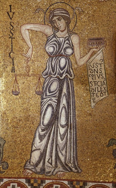 Justiça detalhe de mosaicos interiores na Basílica de São Marcos, século XII de Byzantine Byzantine