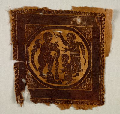 Praça Ornamental de uma Túnica, 400s (tapeçaria com trama suplementar, linho não tingido e lã tingida) de Byzantine Period Egyptian