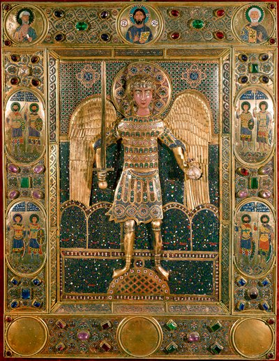 Arte Bizantina: Encadernação do Missal Decoree da Representação do Arcanjo São Miguel - Folhas de Ouro e Emaux de Byzantine School