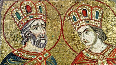 Constantino, o Grande (270-337) e Santa Helena (mosaico) de Byzantine School