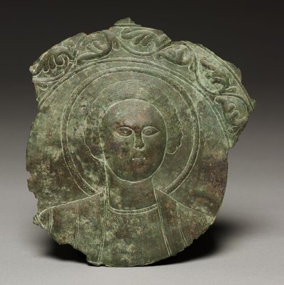 Placa da porta com a cabeça de um santo, 500s (bronze) de Byzantine School