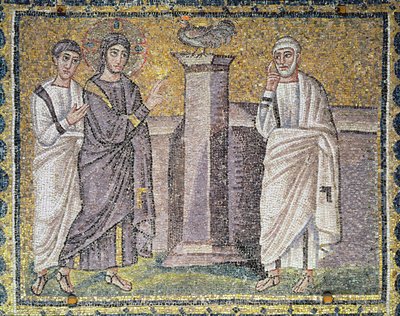 Jesus prediz a negação de Pedro, cenas da vida de Cristo (mosaico) de Byzantine School
