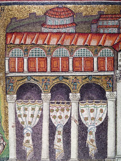 Ala esquerda do Palazzo di Teodorico, 527-99 (mosaico) (detalhe de 224988) de Byzantine School