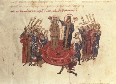 MMS Vitr. 26-7 Imperador Michael I Rangabes Coroado por Nicéforo em 811, das Esculpidas de Madri de Byzantine School