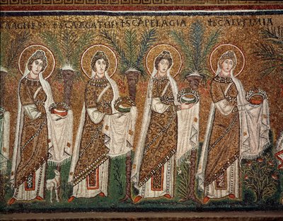 Procissão das virgens (Pormenor de mosaicos, século VI) de Byzantine School