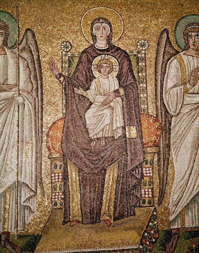A virgem bizantina (Detalhe dos mosaicos, século VI) de Byzantine School
