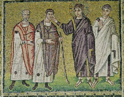 A Cura de Dois Homens Cegos de Jericó, Cenas da Vida de Cristo (mosaico) de Byzantine School