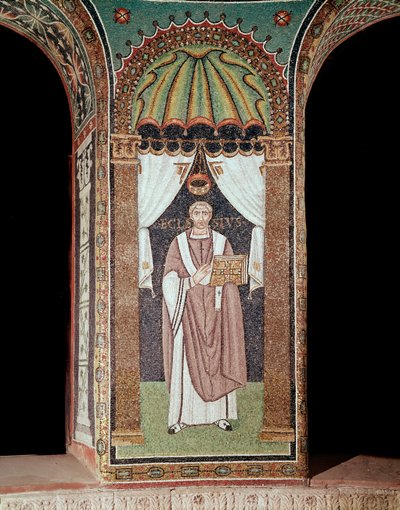 O bispo Ecclesia (Detalhe dos mosaicos, século VI) de Byzantine School
