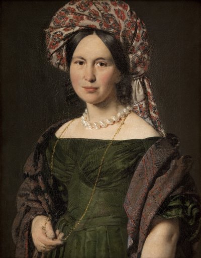 A esposa do artista usando um turbante de C.A. Jensen
