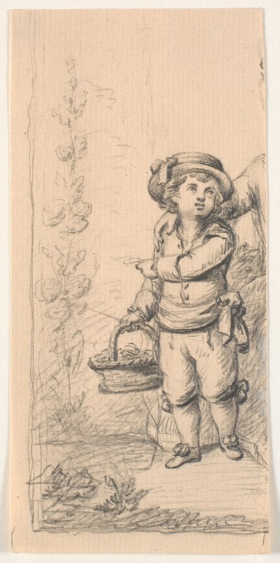 Garotinho com cesta de flores. Corte fora de C.A. Lorentzen
