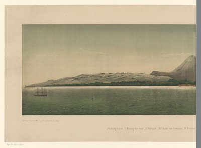 Vista da costa do Grande Aceh, com ao largo da costa a frota da Primeira Expedição Aceh, primeira parte
The Greater Aceh Roadstead (título sobre o objecto) de C.A. Whitten
