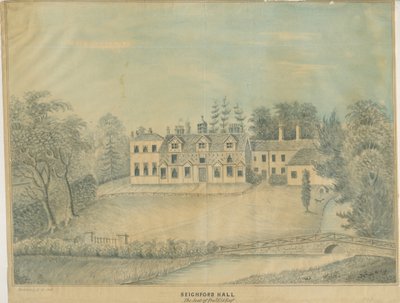 Seighford Hall: desenho colorido, nd [meados do século XIX] de C.B Ash