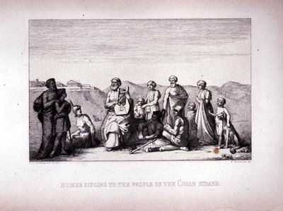 Homer cantando para o povo na costa de Chian, gravada por B.Barloccini, 1849 de C.C Perkins
