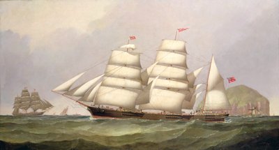 O barca "Destemido" de Ailsa Craig, com navios mercantes além de C.H. Fyfe