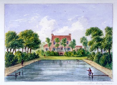 Pessoas pescando em Peerless Pool, City Road, Finsbury, Londres, c1800. de CH Matthews