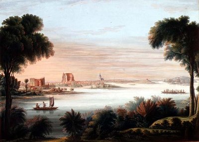 Uma Vista de Schwerin, Noite (aguarela) de C.H. Nipperdey