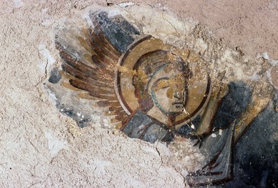 Anjo, afresco na igreja bizantina de Agios Georgios, Apodoulou, Creta, Grécia (foto) de J.B. and Brown J. Rowbotham