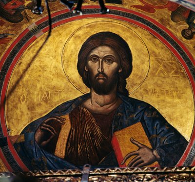 Cristo bendito, afresco na cúpula do mosteiro de São João Teólogo (Lista do Patrimônio Mundial da Unesco) de J.B. and Brown J. Rowbotham