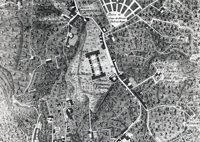 Mapa da cidade de Nápoles com Capodimonte, detalhe do mapa do Duque de Noja de J.B. and Brown J. Rowbotham