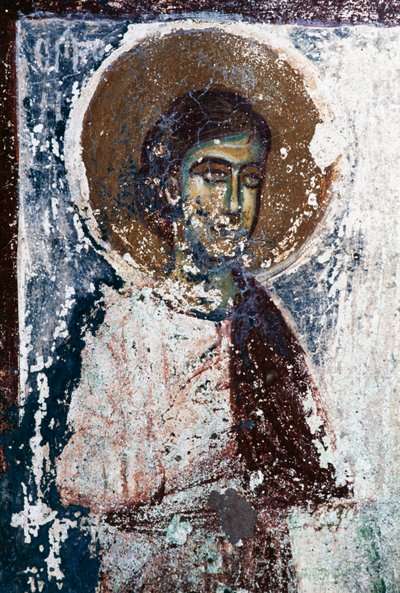 Figura de santo, afresco na igreja de Taxiarhon, Old Pyli, ilha de Kos, Grécia (foto) de J.B. and Brown J. Rowbotham
