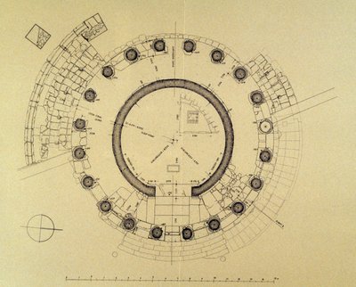 Planta do Templo de Vesta ou Hércules Victor, do arqueólogo alemão Friedrich Rakob (1931-2007) (foto) de J.B. and Brown J. Rowbotham