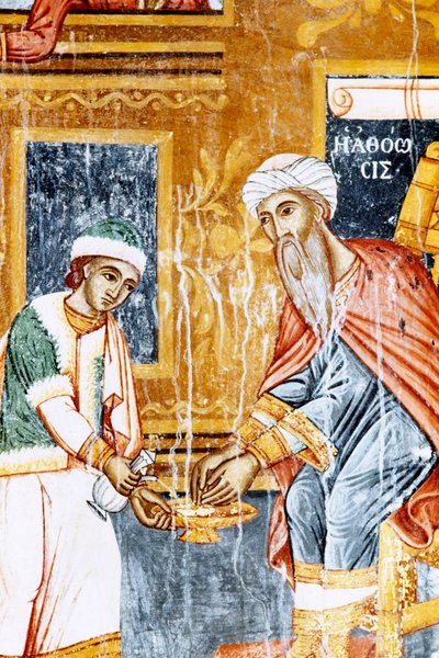 Fresco no mosteiro de Mikro Sotiris, ilha de Symi, Grécia (foto) de J.B. and Brown J. Rowbotham