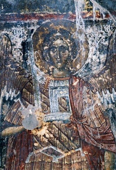 Cavalo, afresco danificado no teto da igreja de Agios Vasileios, Vavouledo, Creta, Grécia (foto) de J.B. and Brown J. Rowbotham