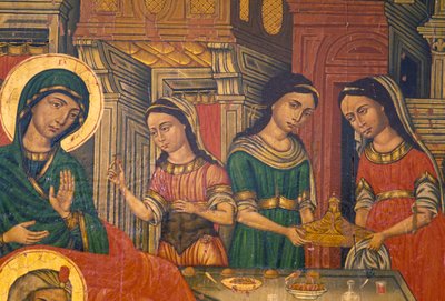 Madonna e mulheres carregando comida, Arkadi, Creta, Grécia (foto) de J.B. and Brown J. Rowbotham