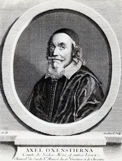 Retrato de Axel Oxenstierna Gustafsson (1583-1654), Chanceler do Reino da Suécia, gravura de J.B. and Brown J. Rowbotham