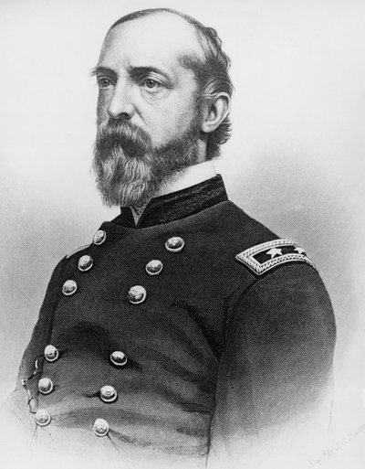 Retrato de George Gordon Meade (1815-1872), general do Exército dos Estados Unidos e engenheiro civil que desempenhou papel crítico na Guerra Civil Americana ao derrotar o Exército Confederado em Gettysburg, gravura após fotografia de J.B. and Brown J. Rowbotham